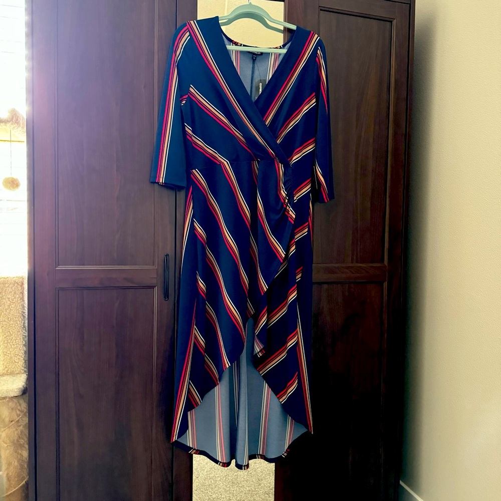 Express High-low Striped Faux Wrap Dress